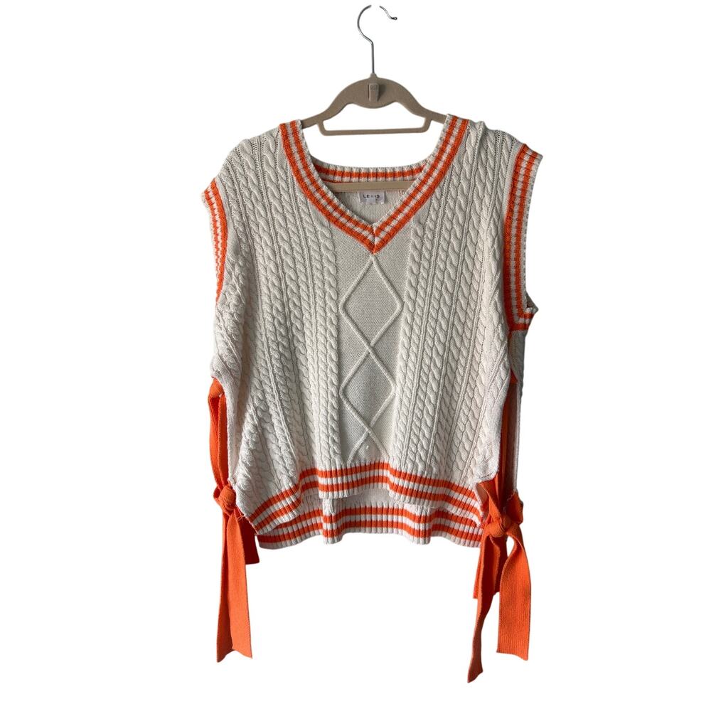 Le Lis White and Orange Knit Sweater Vest with Bow Tie Sides Small